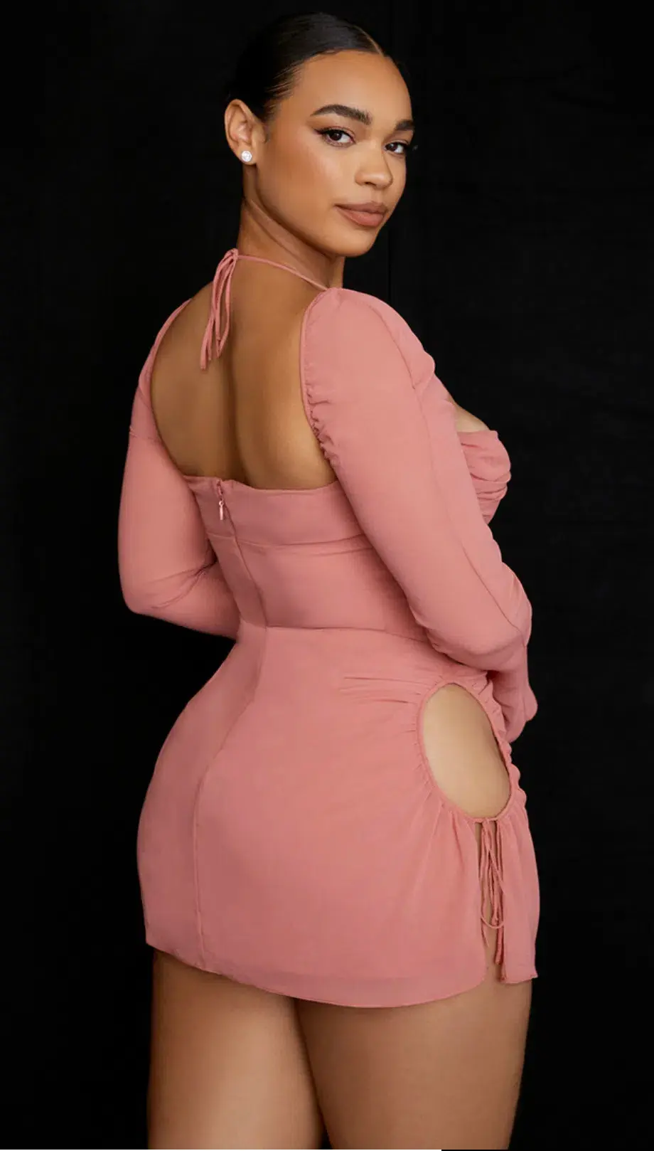 House Of CB Baby Chiffon Cut Out Halter Mini Dress Pink Size 14 - Image 2
