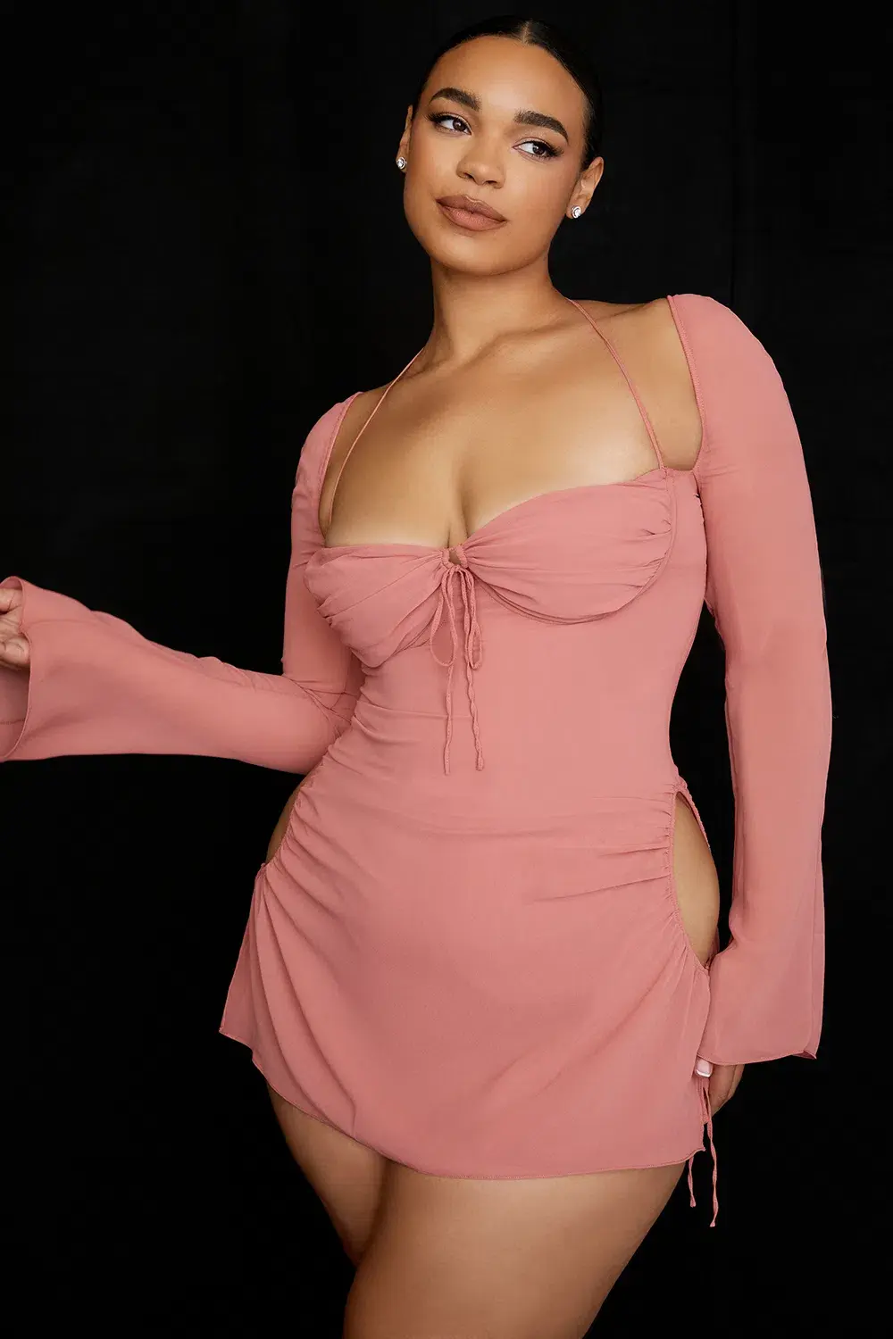 House Of CB Baby Chiffon Cut Out Halter Mini Dress Pink Size 14 - Image 1