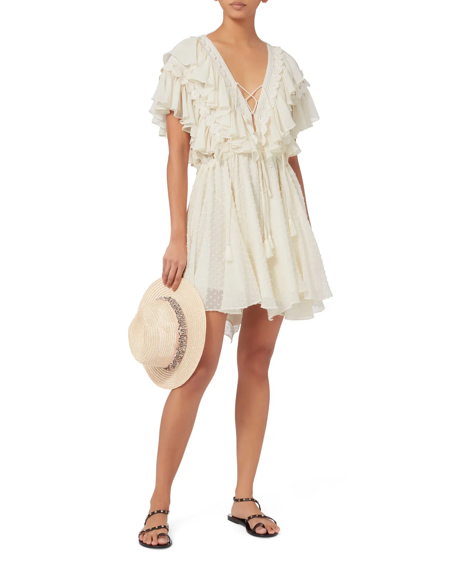 Shona Joy Stella Ruffle Dress Cream Size 10 - Image 1