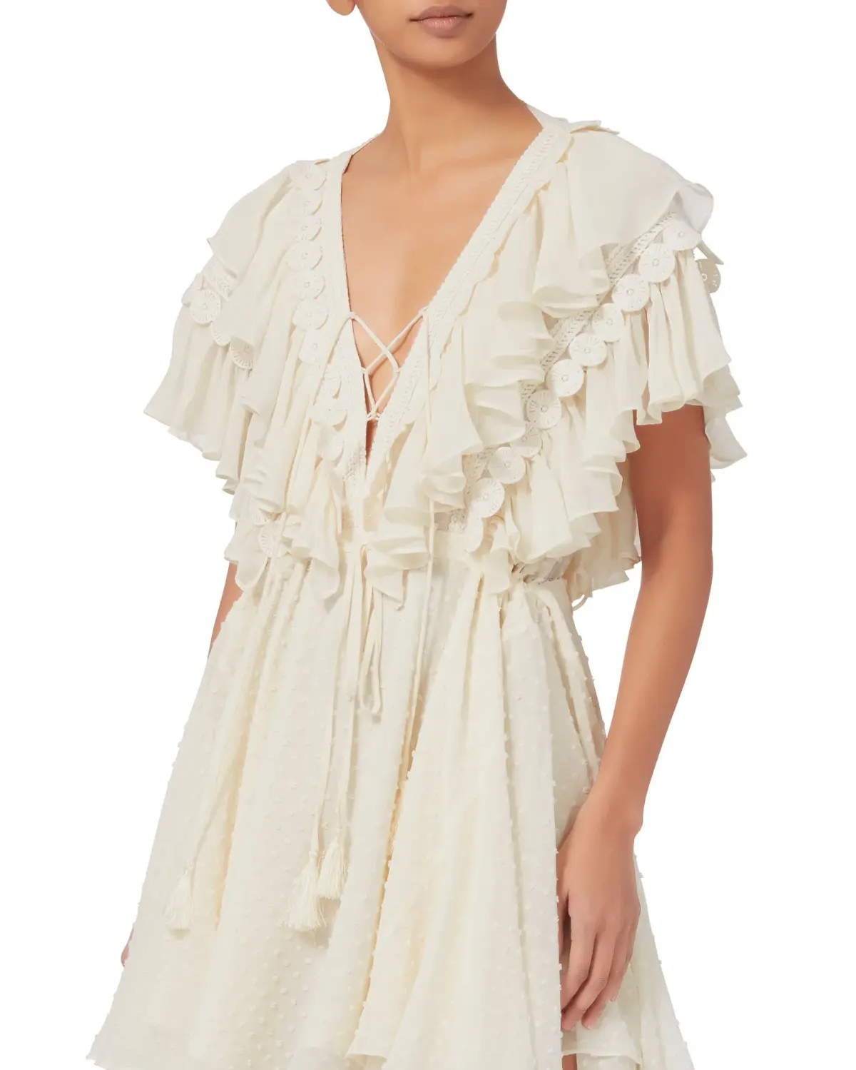Shona Joy Stella Ruffle Dress Cream Size 10 - Image 2