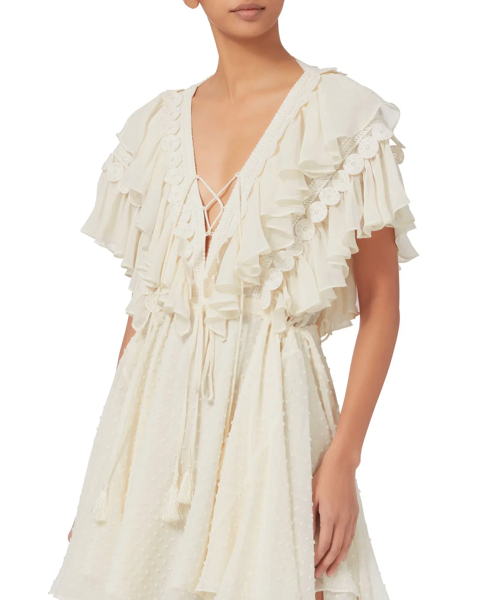 Shona Joy Stella Ruffle Dress Cream Size 10 - Image 2