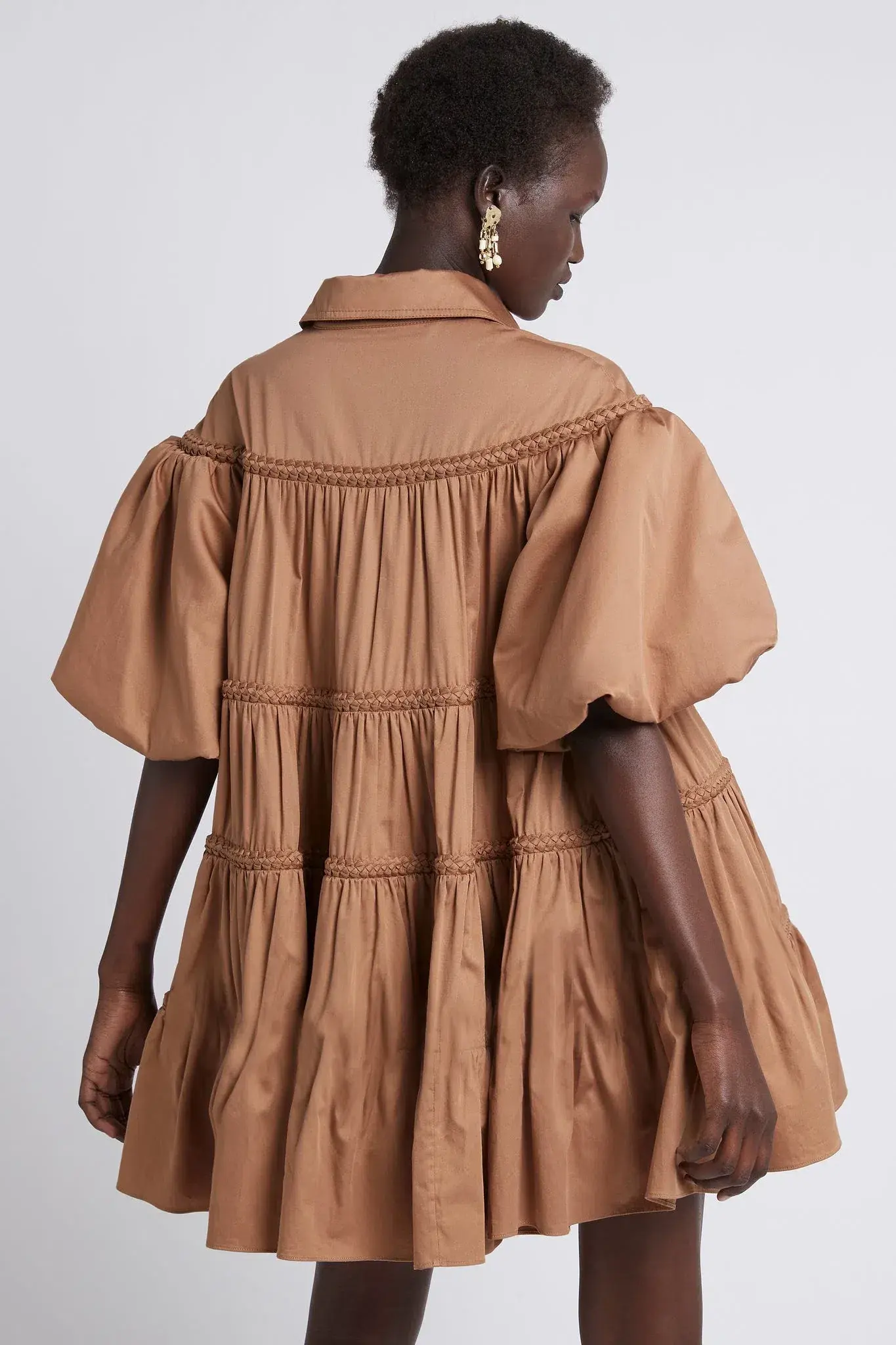 Aje Casabianca Puff Sleeve Shirt Smock Dress Walnut Brown Size 8  - Image 3