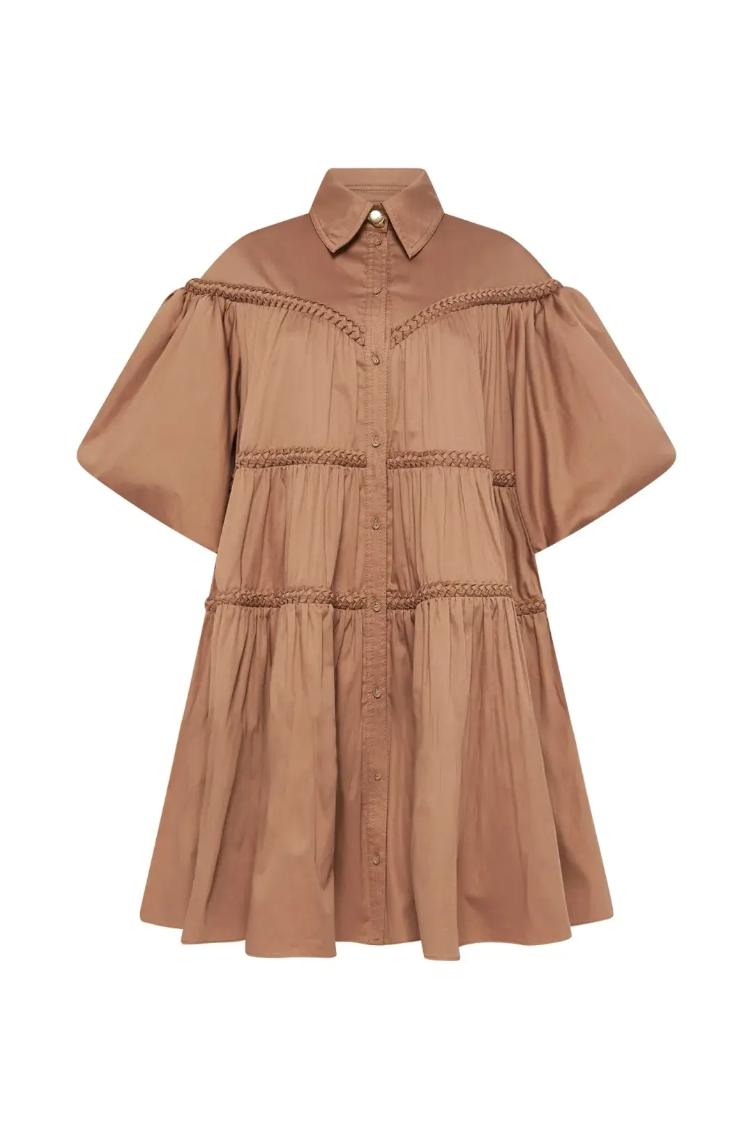 Aje Casabianca Puff Sleeve Shirt Smock Dress Walnut Brown Size 8  for rent on The Volte - main image