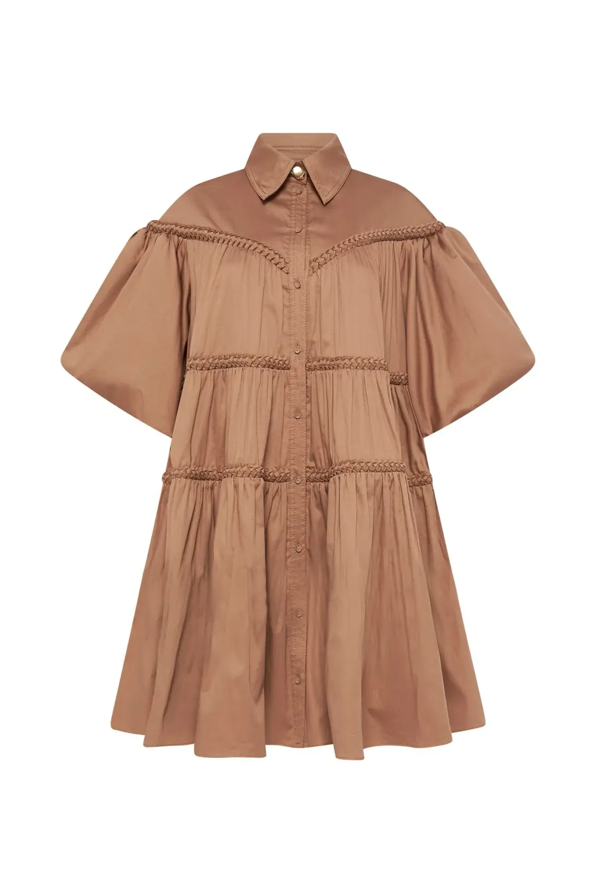 Aje Casabianca Puff Sleeve Shirt Smock Dress Walnut Brown Size 8  - Image 6