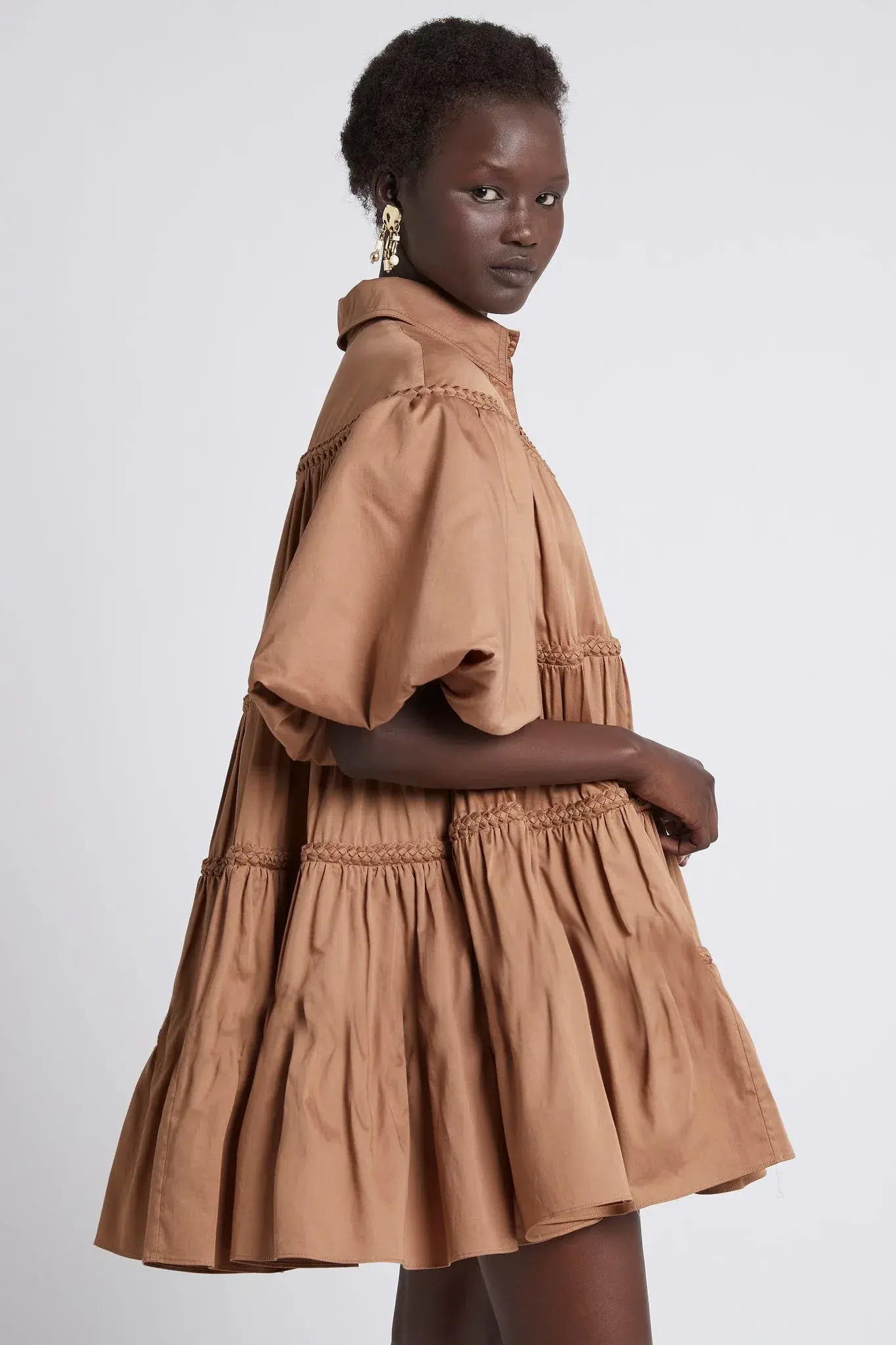 Aje Casabianca Puff Sleeve Shirt Smock Dress Walnut Brown Size 8  - Image 2