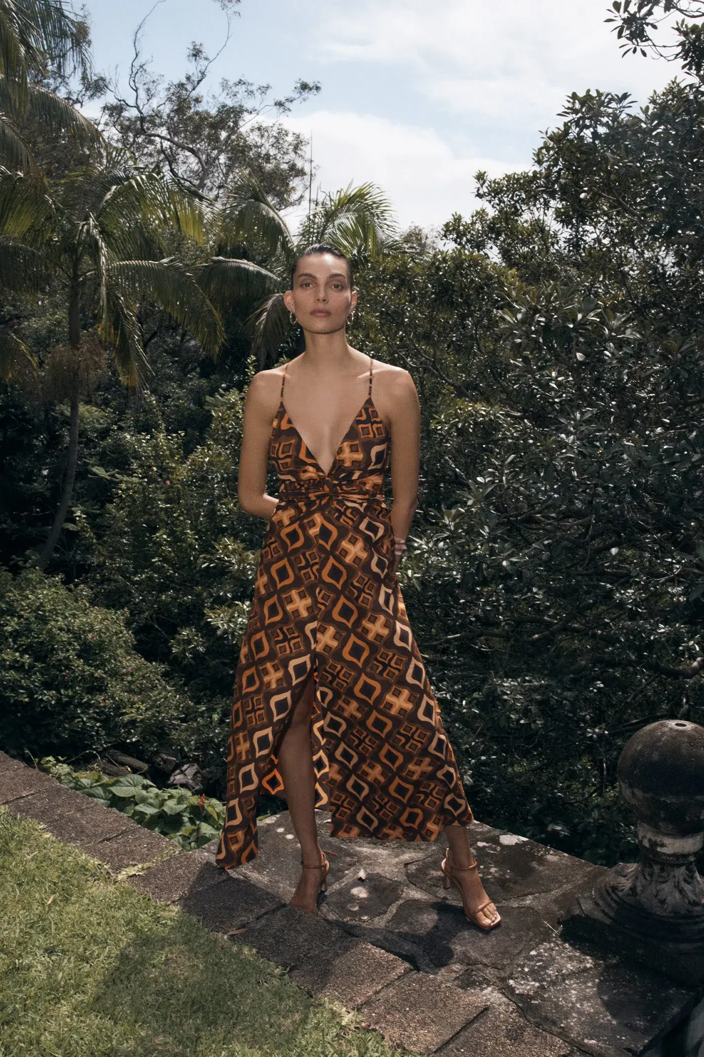 Scanlan Theodore Tile Print Cotton Dress Caramel Size 8 - Image 5