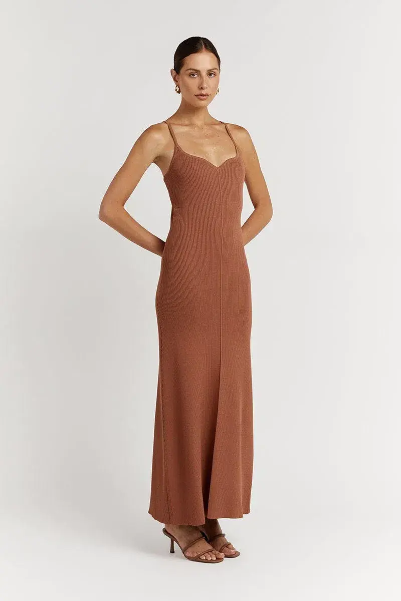 Dissh Koko Sweetheart Clay Knit Dress in Terracotta Brown Size S - Image 2