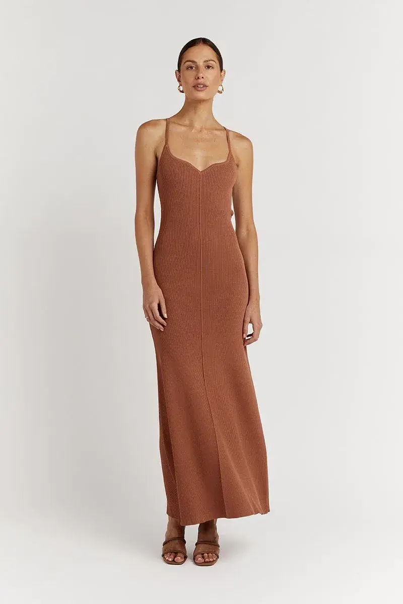 Dissh Koko Sweetheart Clay Knit Dress in Terracotta Brown Size S - Image 1