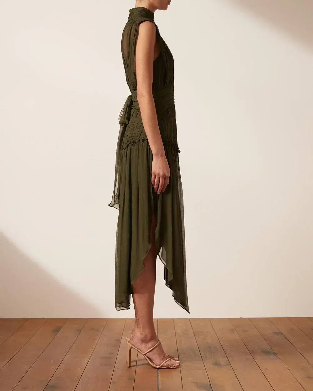 Shona Joy Safira Sleeveless Open Back Midi Dress in Olive Green Size 8 - Image 2