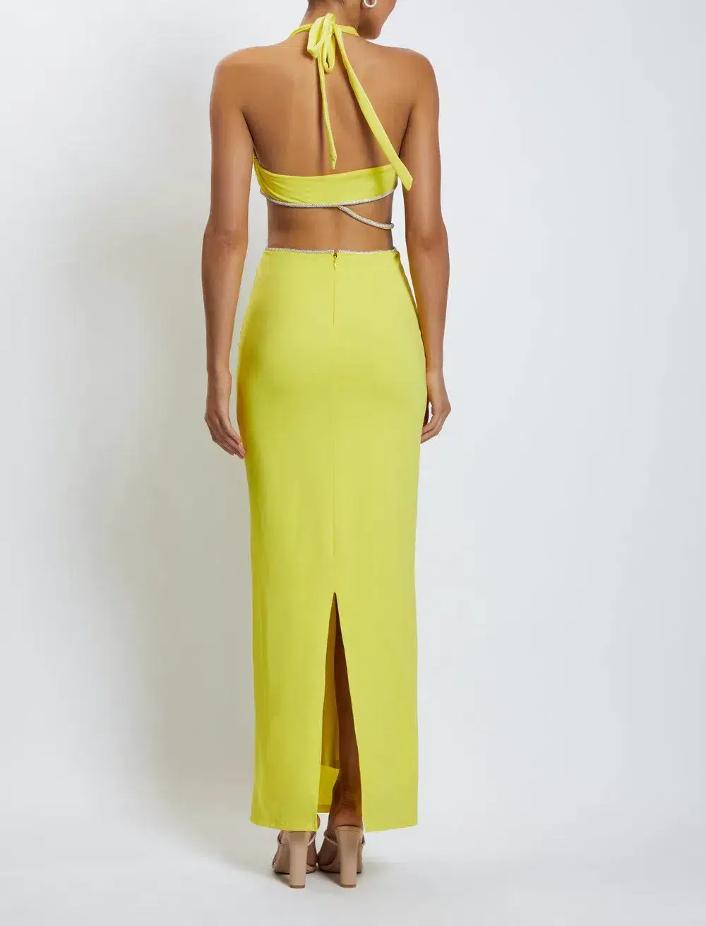 Meshki Nicha Diamante Cut Out Midi Dress Yellow Size 10 - Image 3