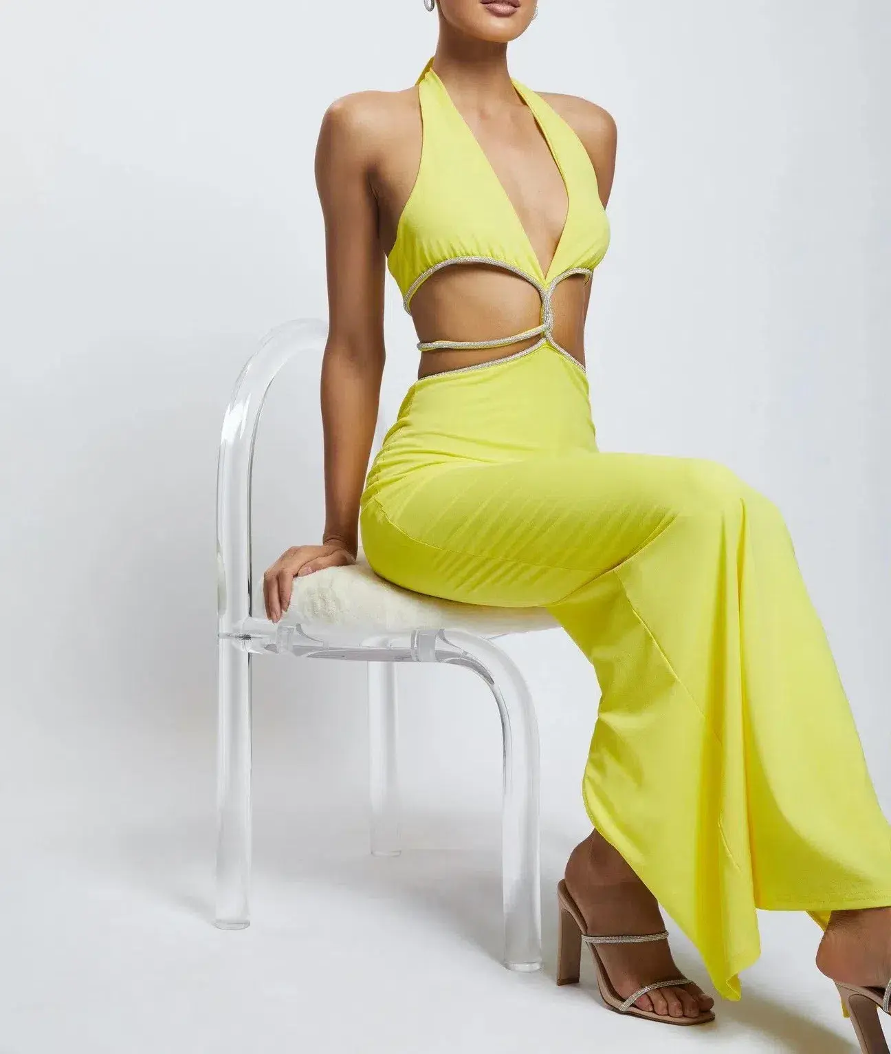 Meshki Nicha Diamante Cut Out Midi Dress Yellow Size 10 - Image 2