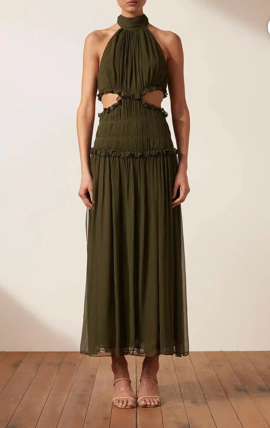 Shona Joy Safira High Neck Cut-Out Midi Dress Green Size 14 - Image 1