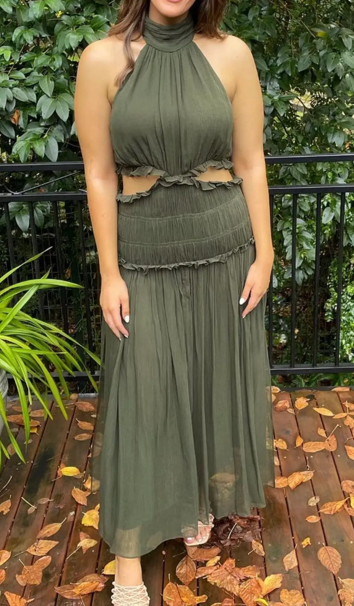 Shona Joy Safira High Neck Cut-Out Midi Dress Green Size 14 - Image 3