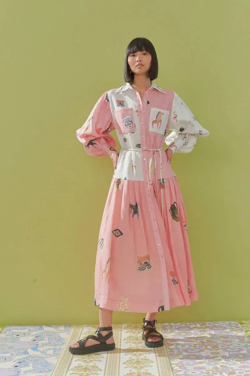 Alemais Cleo Patchwork Shirtdress in Pink Print Size 8 - Image 1
