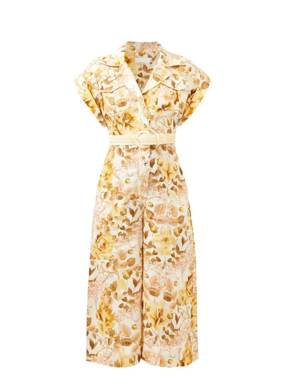 Zimmerman Rosa Roll Cuff Jumpsuit Floral Print Size 3 for rent on The Volte - main image