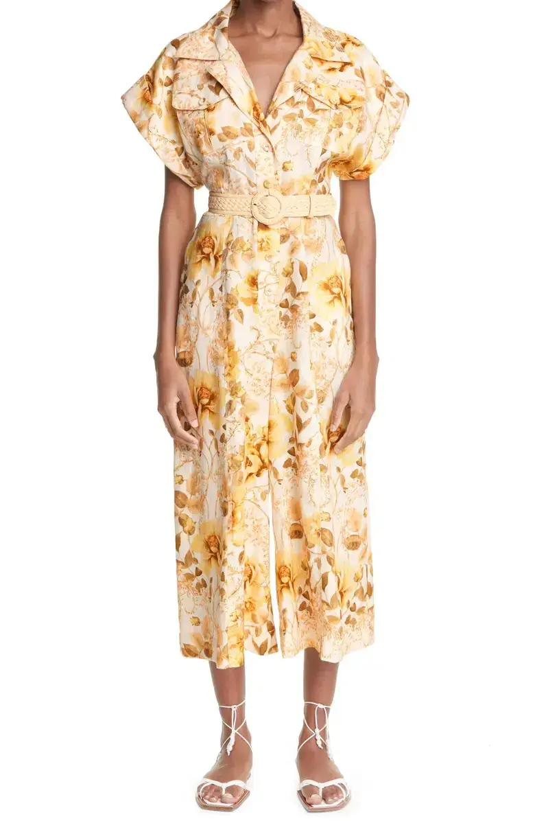 Zimmerman Rosa Roll Cuff Jumpsuit Floral Print Size 3 for rent on The Volte - main image