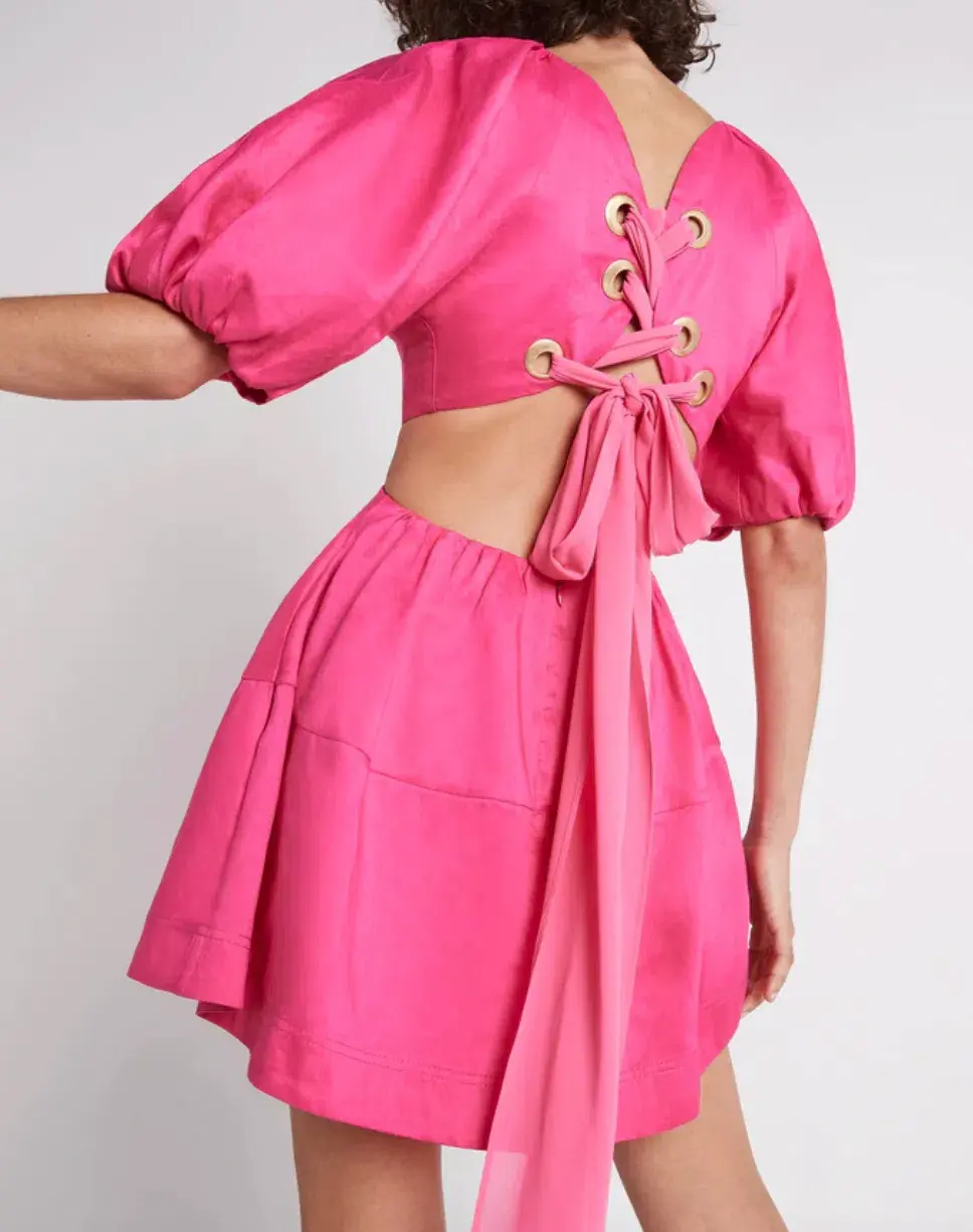 Aje Admiration Lace Up Mini Dress Pink Size 6 - Image 2