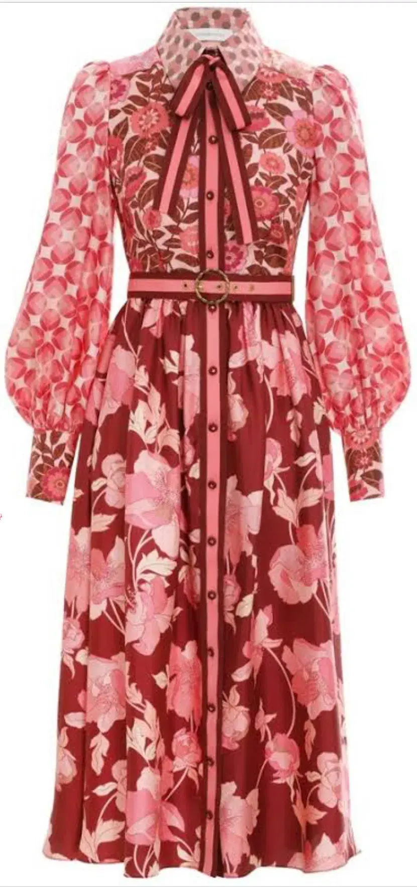 Zimmermann Concert Spliced Floral Silk Midi Dress Pink Print Size 14 - Image 3