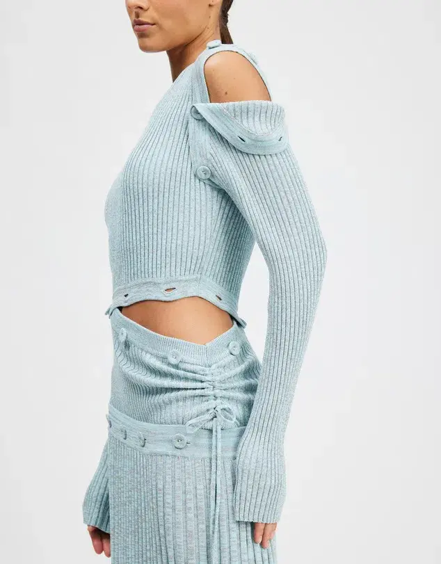 Christopher Esber Deconstruct Long Sleeve Knit Dress Ice Blue Size 8 - Image 2