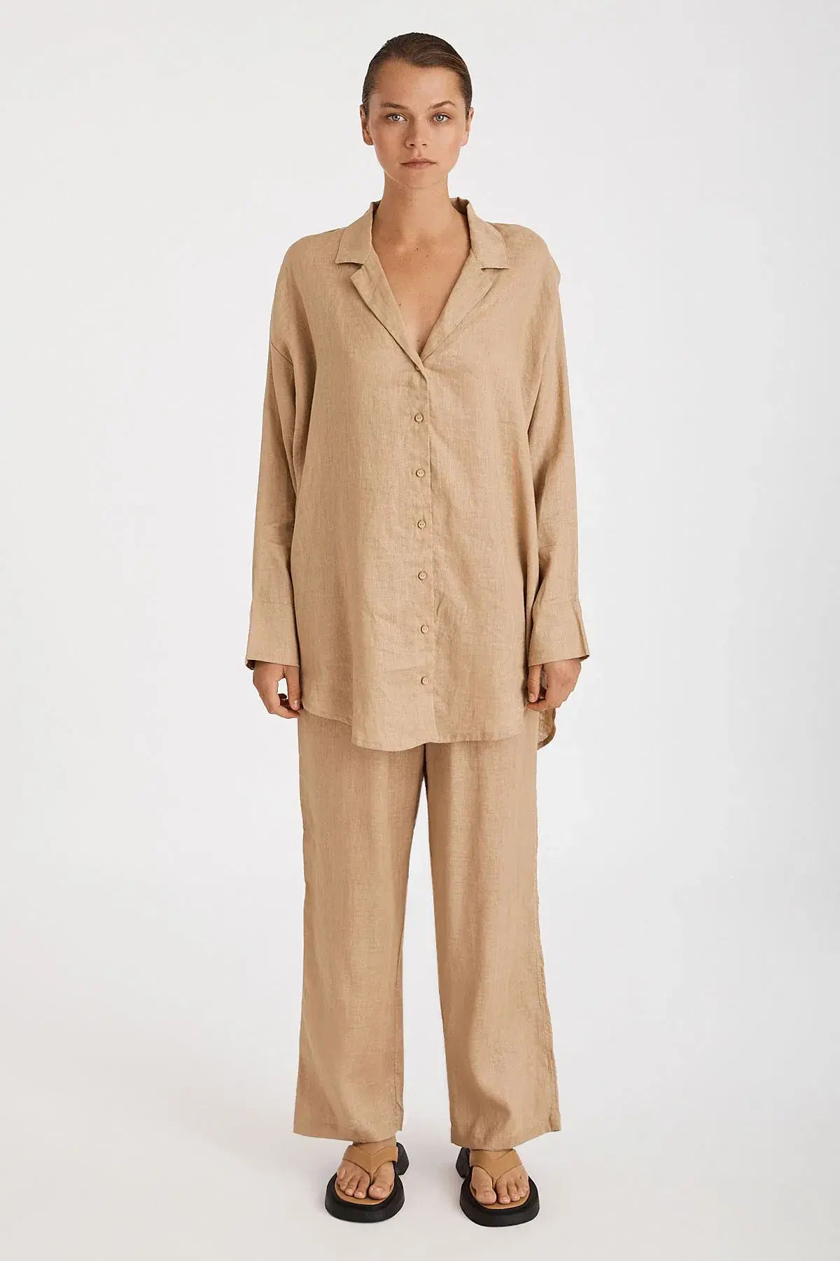 Zulu & Zephyr Linen Shirt Camel Brown Size 8 - Image 1