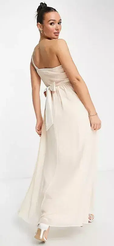 Little Mistress Bridesmaid One Shoulder Maxi Dress Blush Size 12 - Image 2