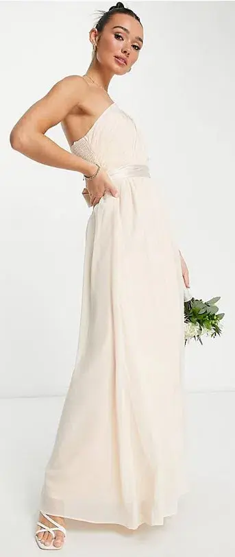 Little Mistress Bridesmaid One Shoulder Maxi Dress Blush Size 12 - Image 3