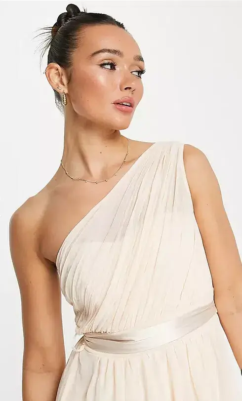 Little Mistress Bridesmaid One Shoulder Maxi Dress Blush Size 12 - Image 4