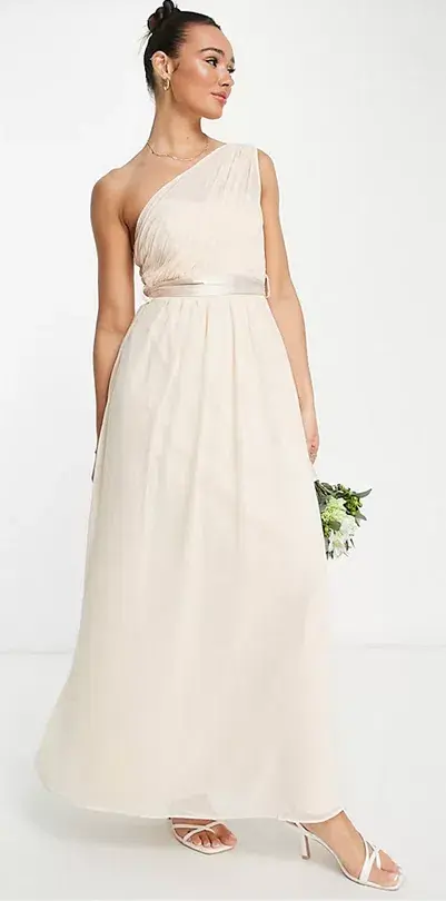 Little Mistress Bridesmaid One Shoulder Maxi Dress Blush Size 12 - Image 1