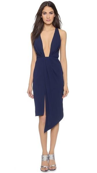 Crepe Deep V Gathered Dress - Image 1