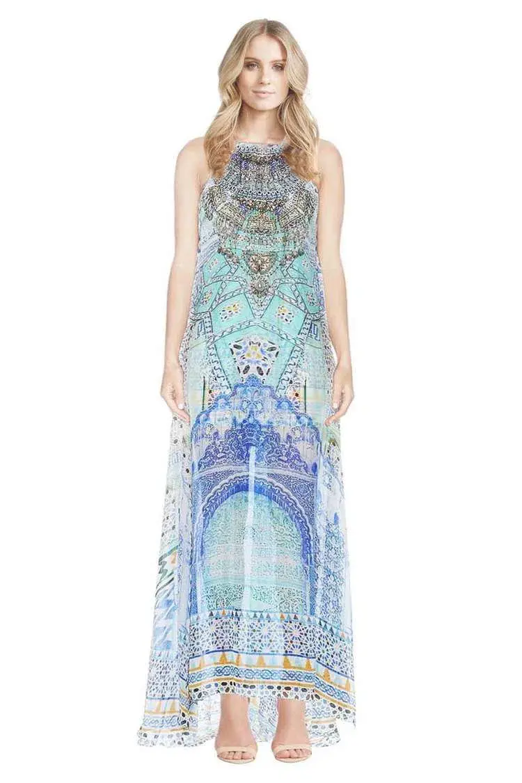 Camilla Sultans Gate Sheer Overlay Dress Blue/Print One Size  for rent on The Volte - main image