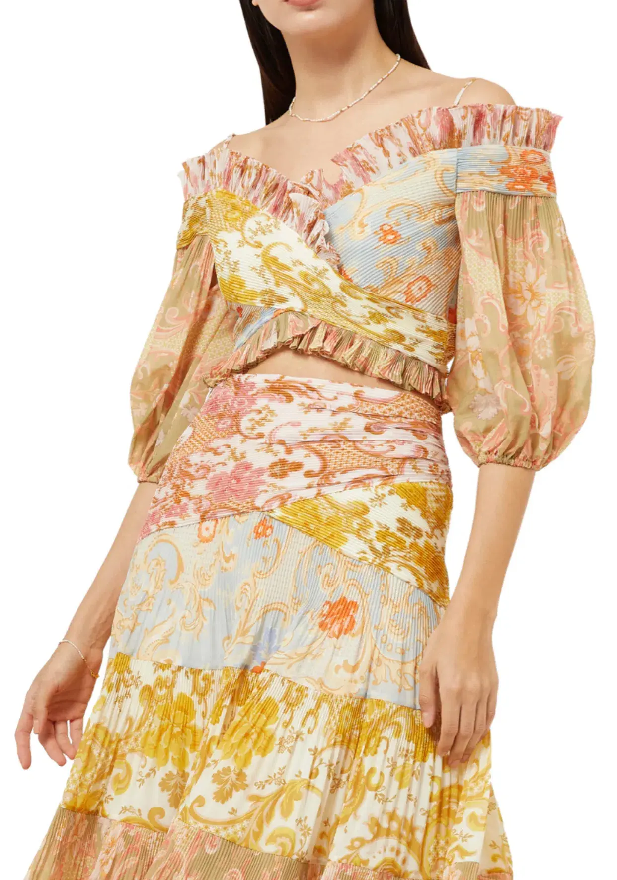 Zimmermann Postcard Pleated Fan Top size 2 Long Skirt Print Size 3 - Image 1