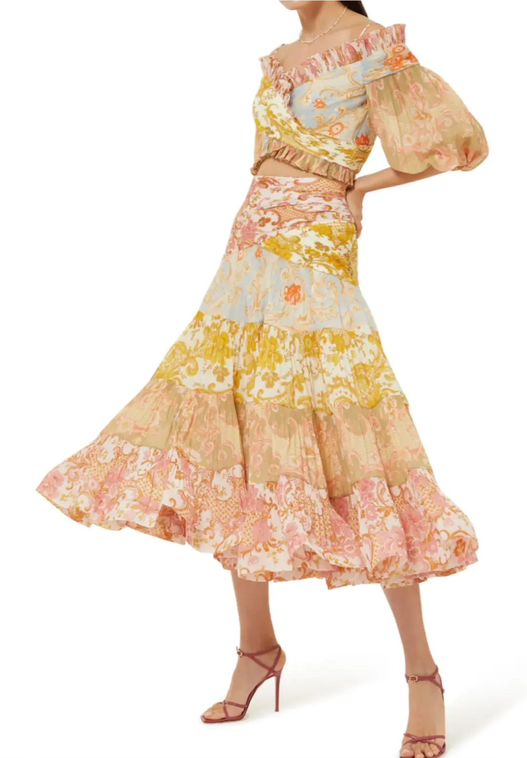 Zimmermann Postcard Pleated Fan Top size 2 Long Skirt Print Size 3 for rent on The Volte - main image