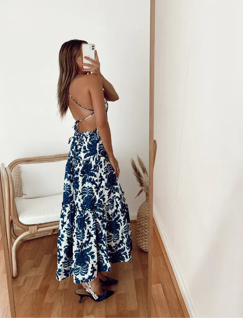 Shona Joy Diana Shirred Backless Midi Dress Print Size 10 - Image 2
