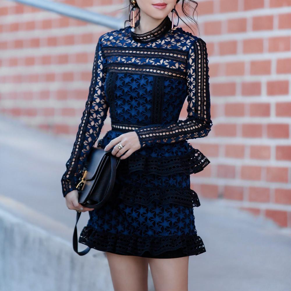 Self Portrait High Neck Star Lace Dress Navy Size 8 - Image 2