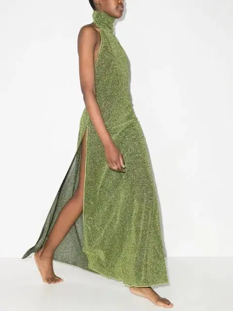 Oseree Lumiere Turtleneck Dress in Green Size 10  - Image 3