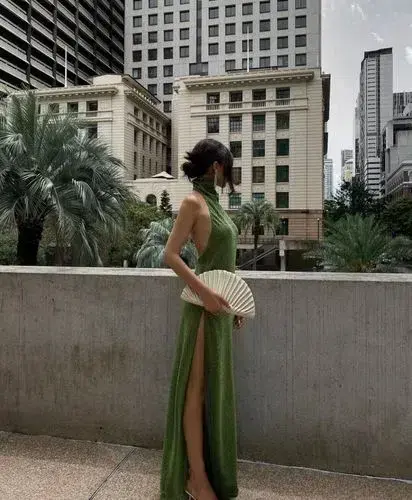 Oseree Lumiere Turtleneck Dress in Green Size 10  - Image 1