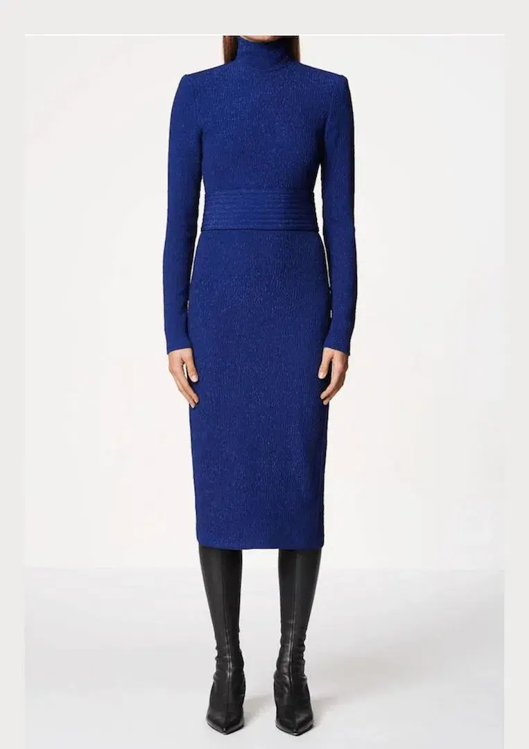 Scanlan Theodore Stretch High Neck Reptile Midi Dress Navy Size 10  for rent on The Volte - main image