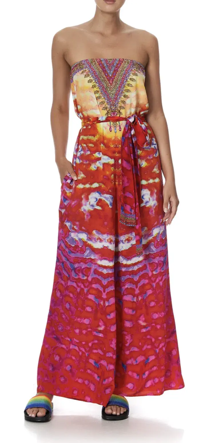 Camilla Banshee Beckons Tie Waist Strapless Jumpsuit Print Size 6 - Image 1