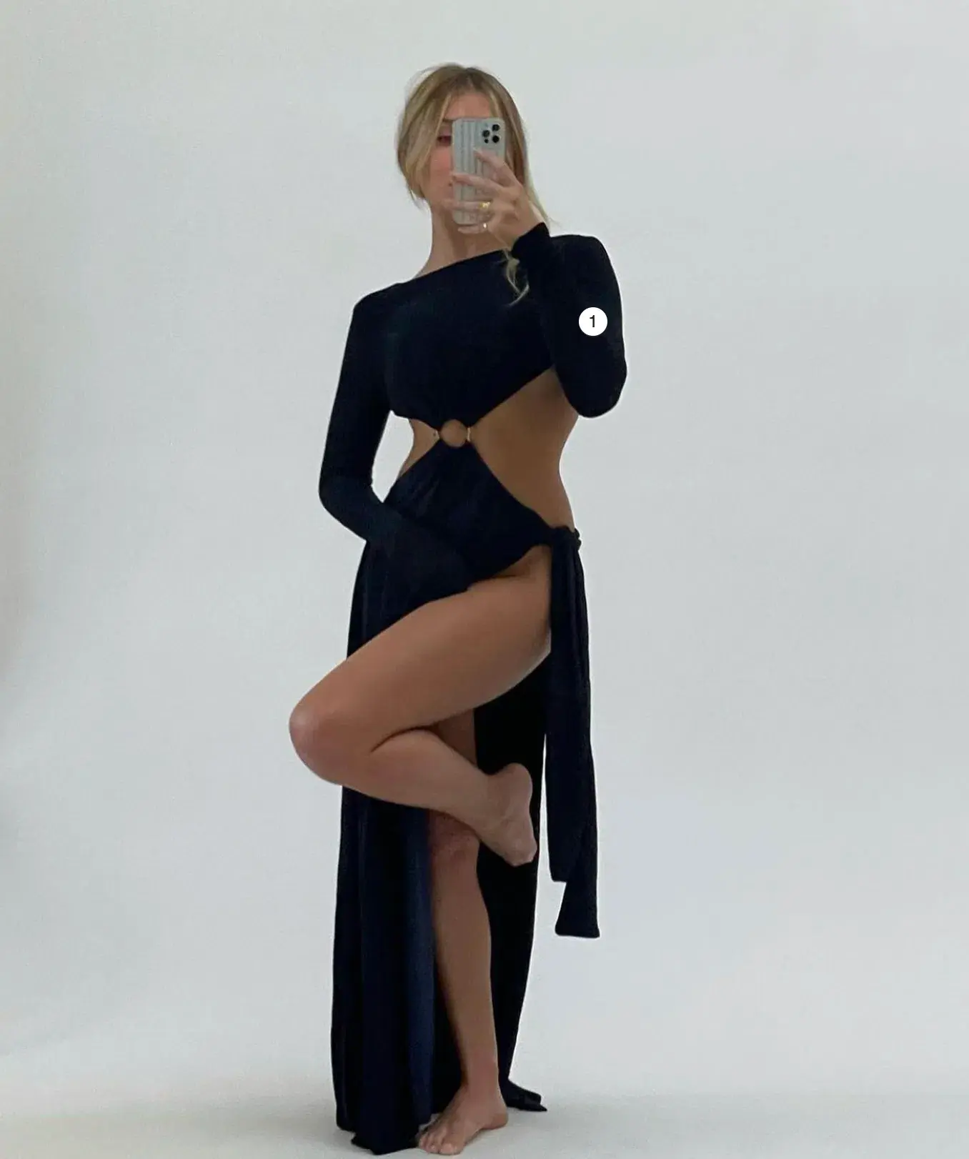 Meshki Christina Backless Maxi Wrap Dress Navy Shimmer Size 6 - Image 5