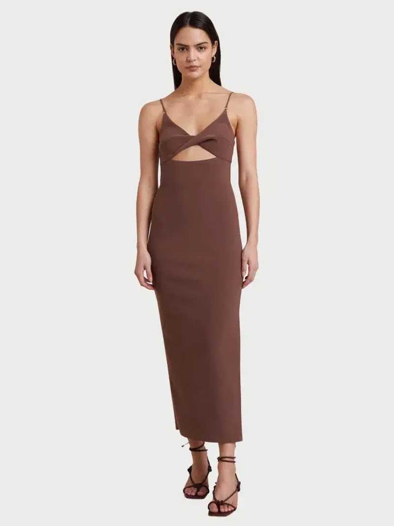 Bec and Bridge Ivy Midi Dress Brown Size 6 for rent on The Volte - main image