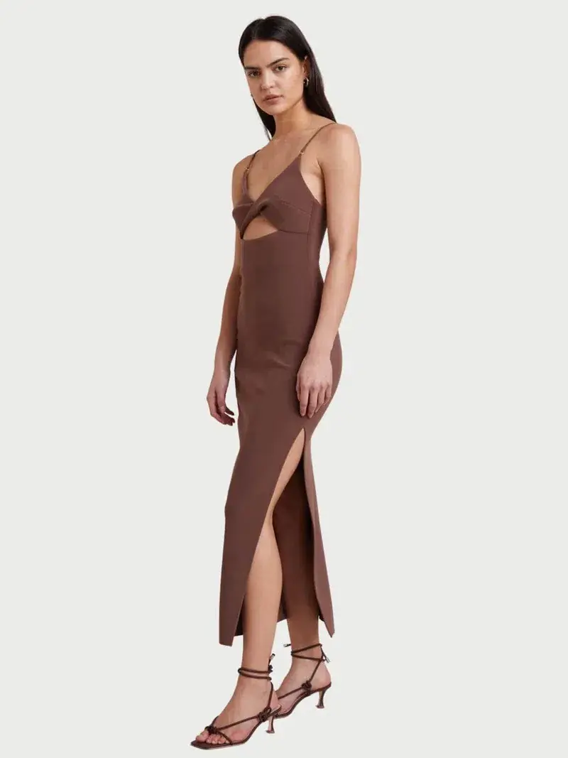 Bec and Bridge Ivy Midi Dress Brown Size 6 for rent on The Volte - main image