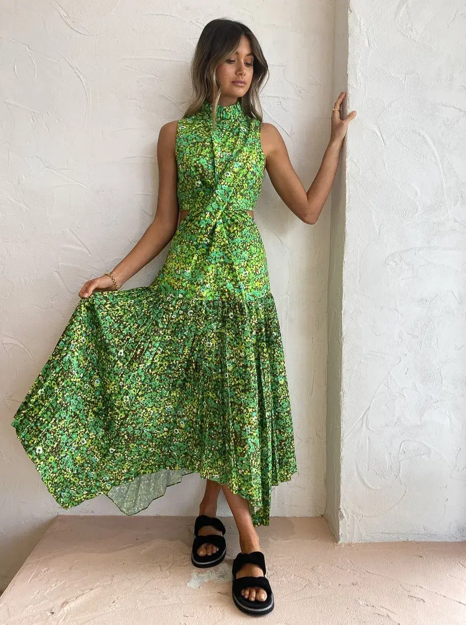 Alemais - Phyllis Twist Front Pleat Dress Green Print - Size 10 - Image 3
