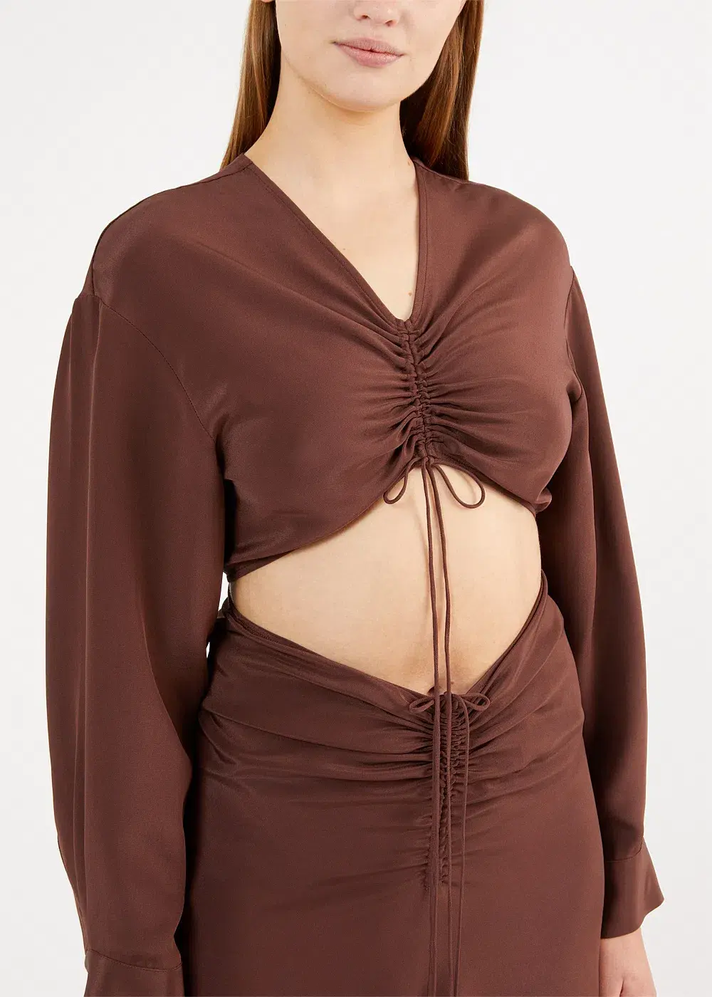 Christopher Esber The Ruched Disconnect Shirt Dress Brown Size 12  - Image 4