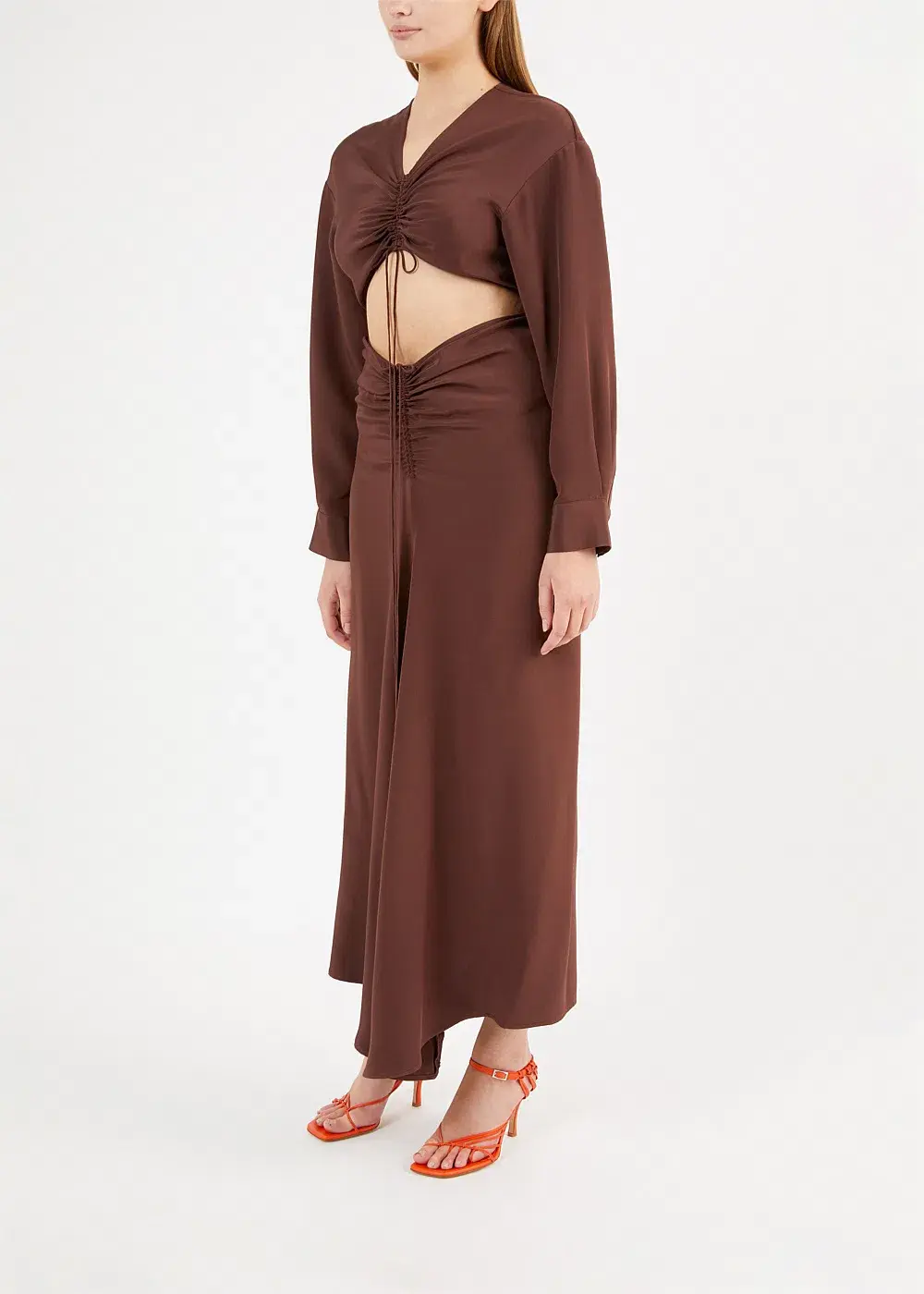 Christopher Esber The Ruched Disconnect Shirt Dress Brown Size 12  - Image 3