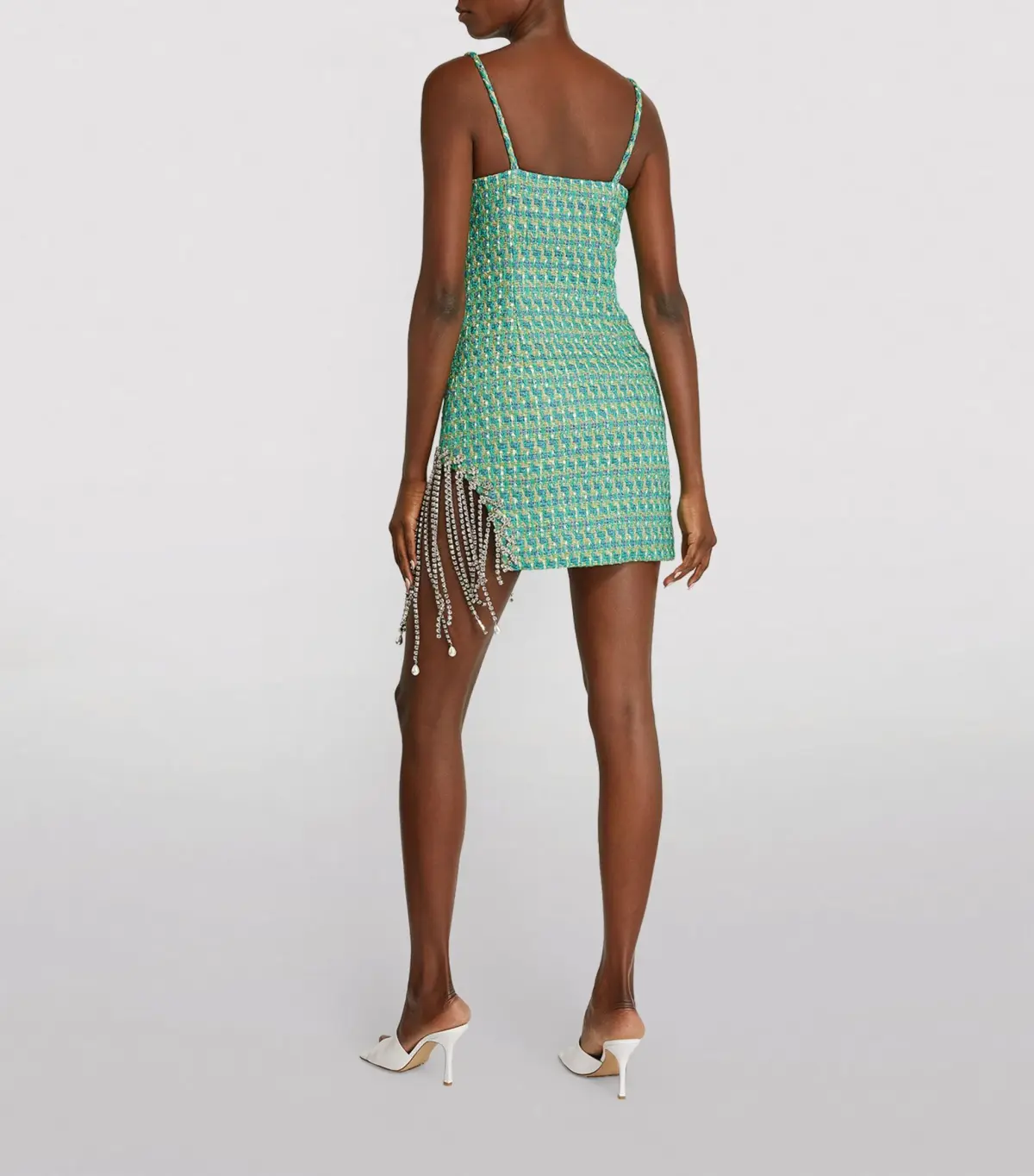 Area NYC Tweed Crystal Mini Dress Green Size 8  - Image 2