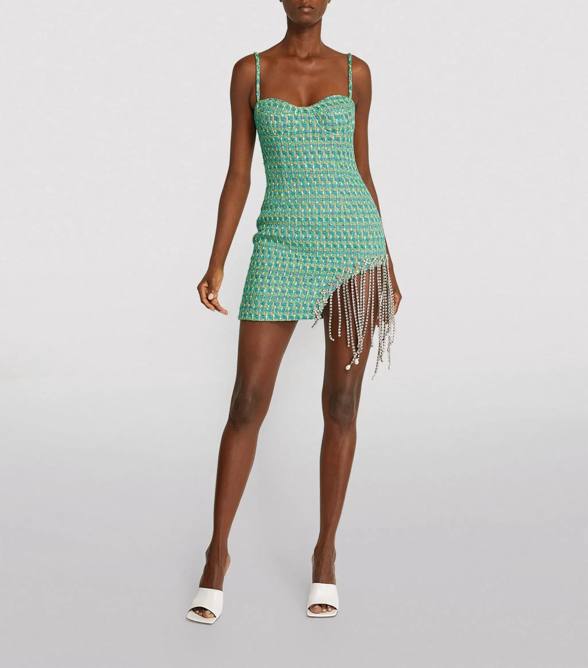 Area NYC Tweed Crystal Mini Dress Green Size 8  - Image 1