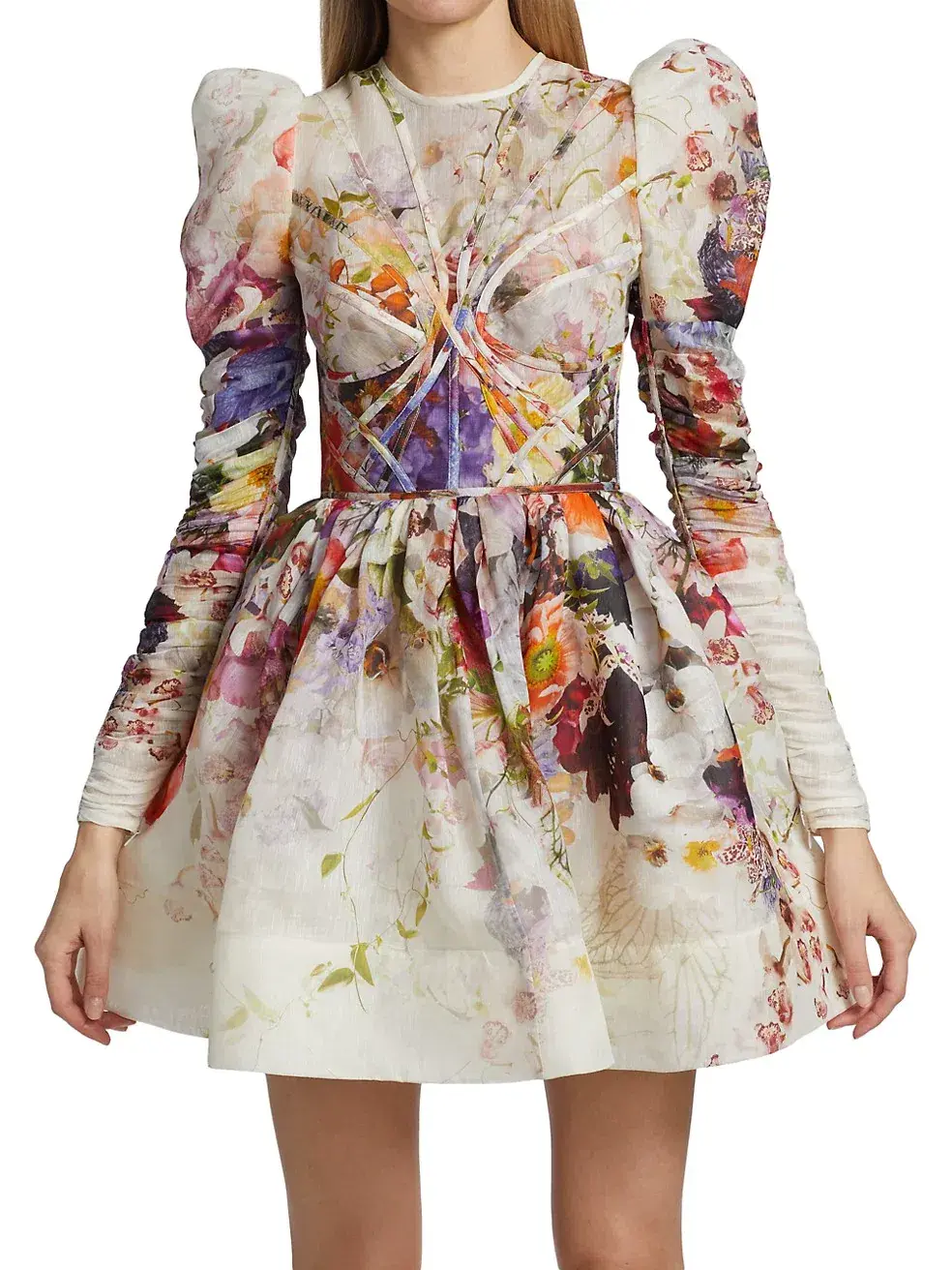 Zimmermann Prima Paneled Mini Dress In Multi Floral Size 12 for rent on The Volte - main image
