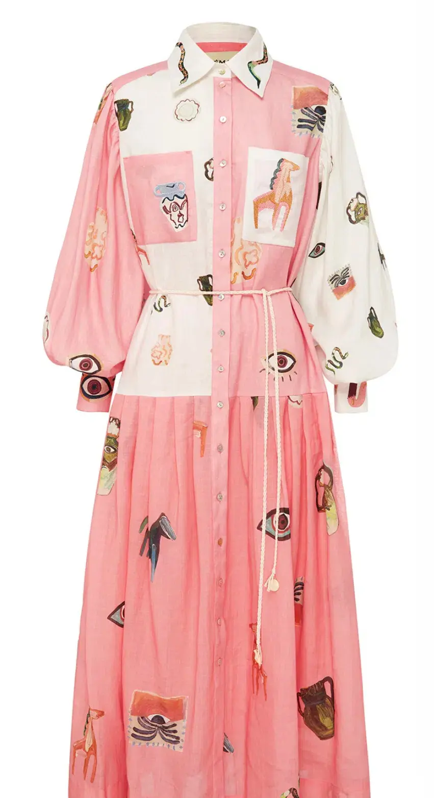 Alemais Cleo Patchwork Shirtdress Pink Size 14 - Image 4