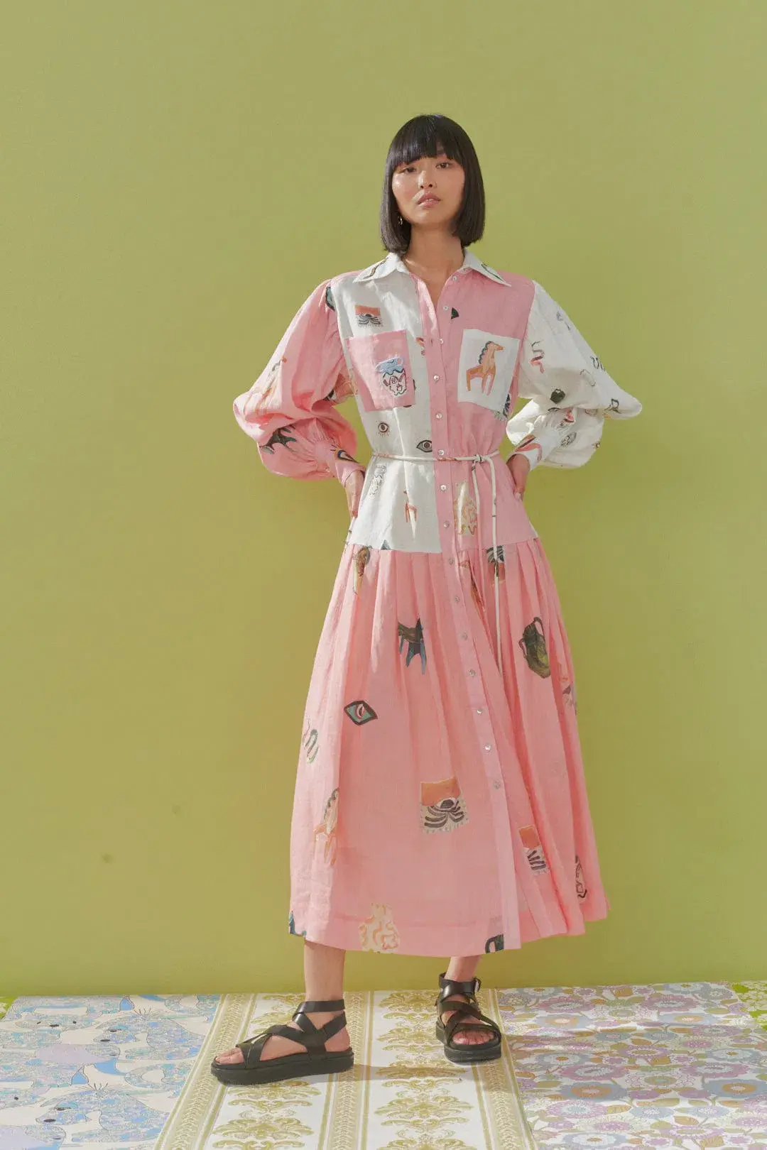 Alemais Cleo Patchwork Shirtdress Pink Size 14 - Image 1