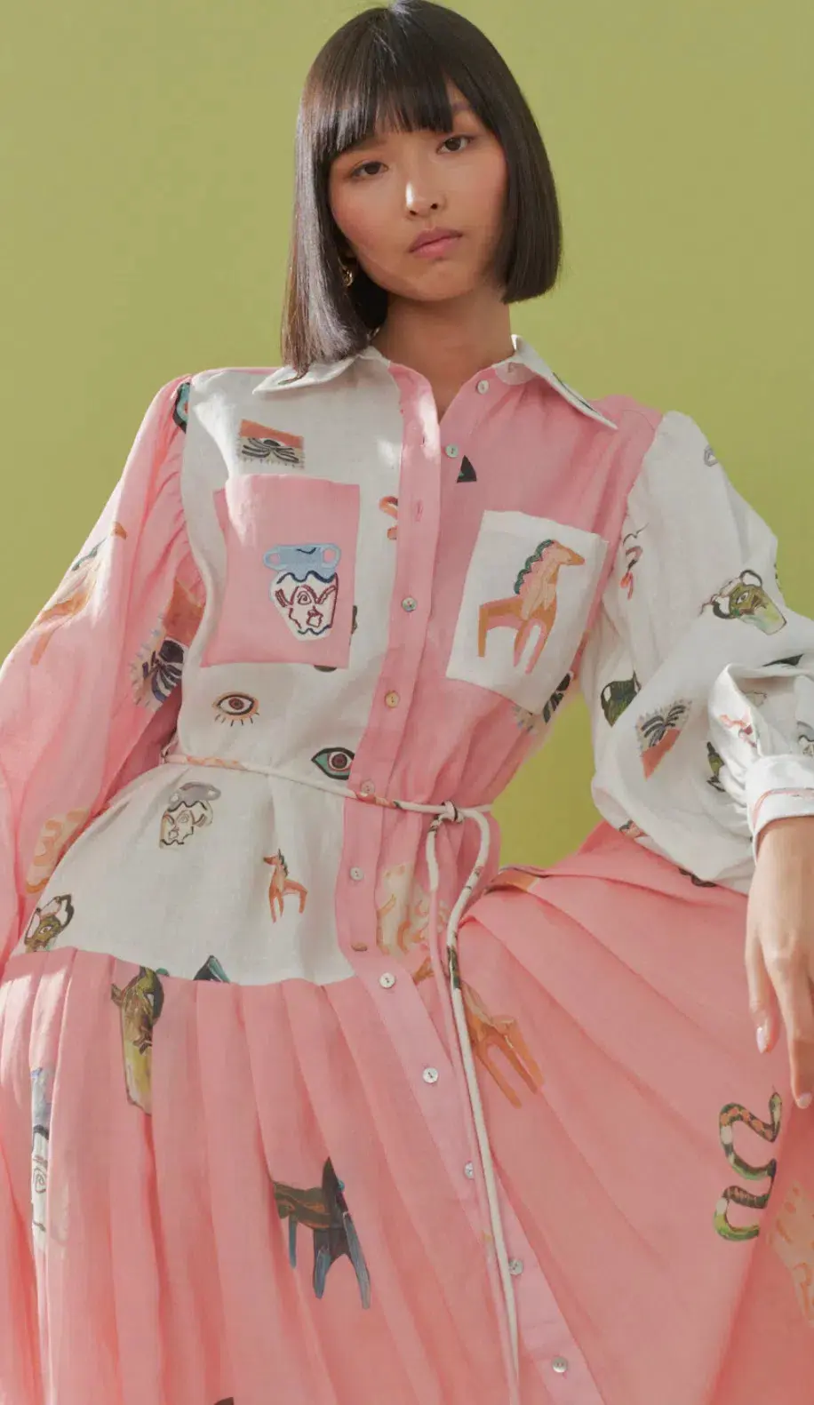 Alemais Cleo Patchwork Shirtdress Pink Size 14 - Image 2